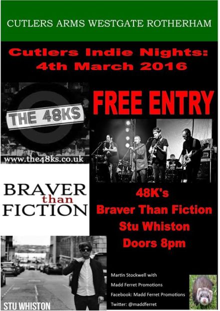 [IMAGE] Poster for Cutler's Indie Night with 48Ks and Braver than Fiction